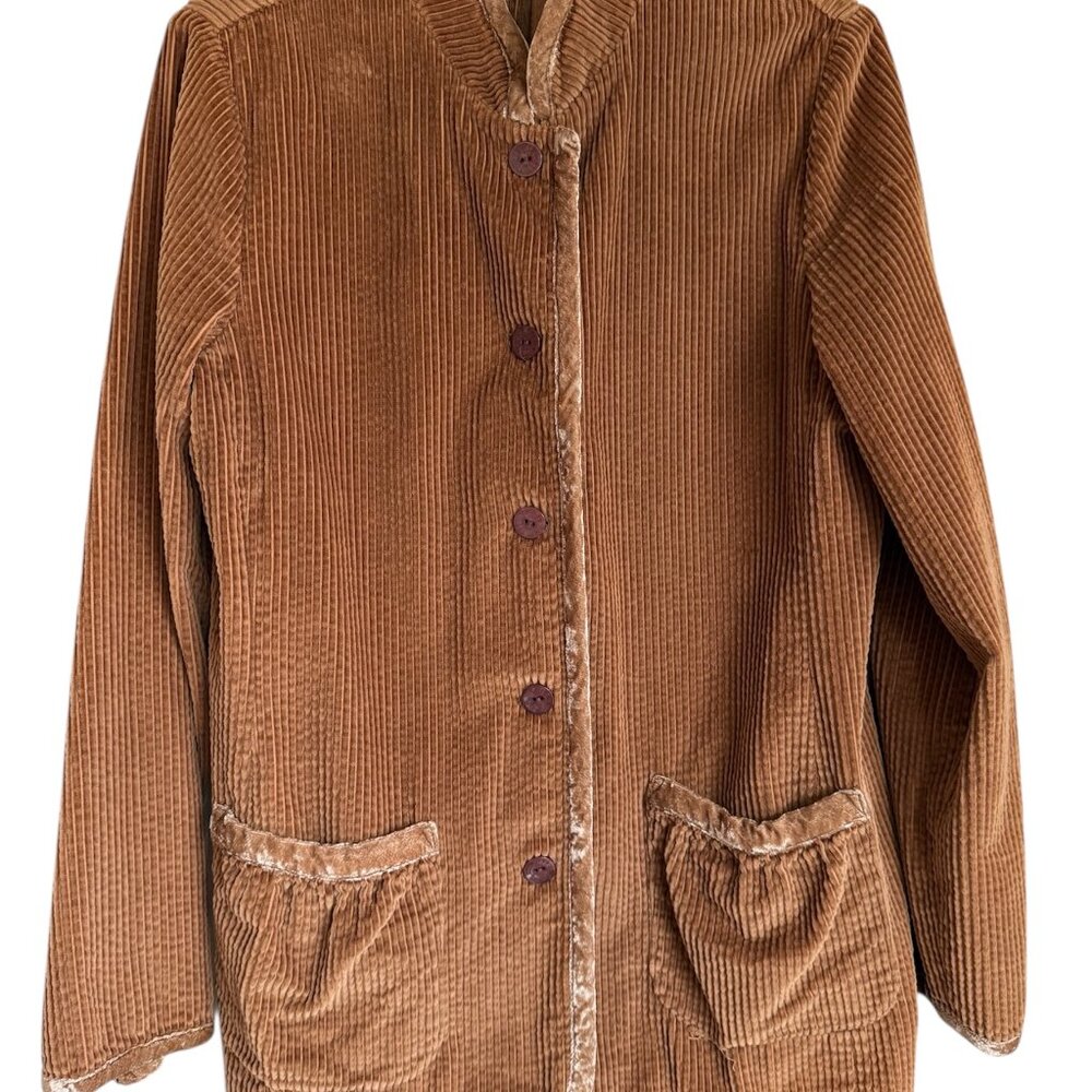 J Jill jacket copper brown Corduroy Velvet trim Sz S